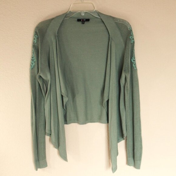 YEST Women's Versatile Sage Green Cropped Cardigan Sweater with Drape Front Sz 8 - Picture 1 of 10